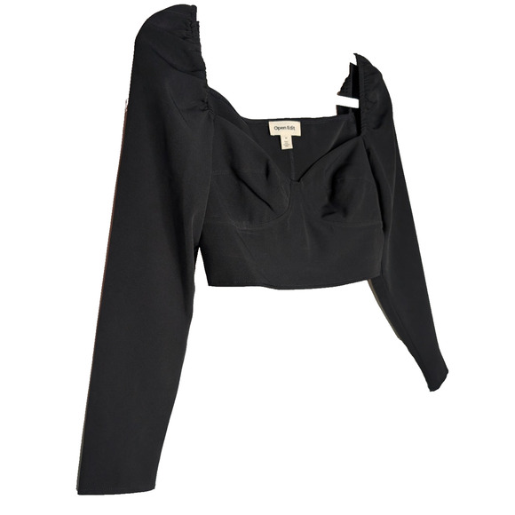 Open Edit Black Bustier Milkmaid Peasant Dark Fairy Long Sleeve Crop Top M - Picture 5 of 8